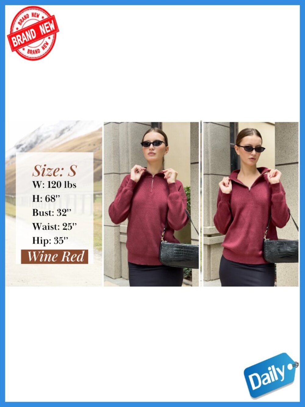 Womens Quarter Zip Knit Pullover Sweater Long Sleeve 49% Viscose 28% Polyester - Picture 4 of 6